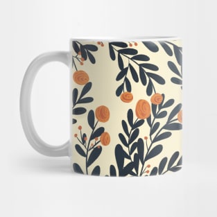 botanical blue leaves pattern with orange rose Mug